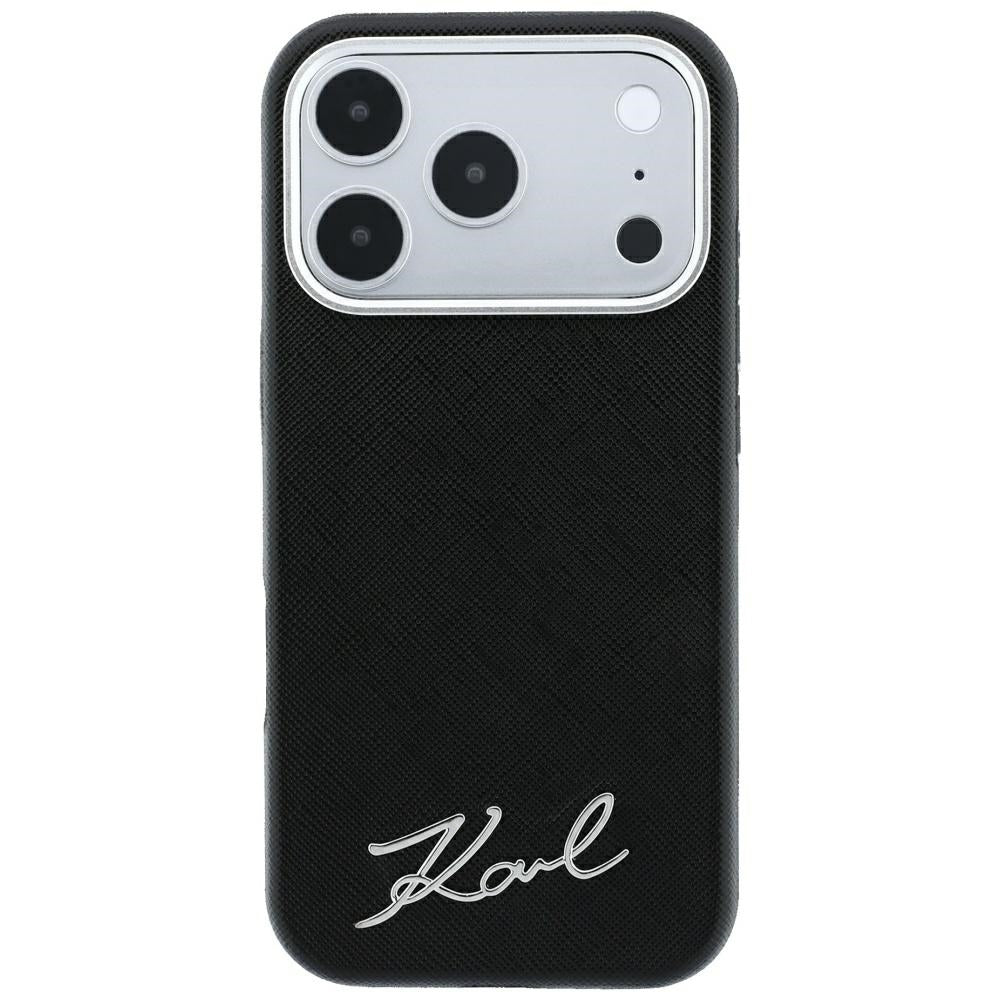Custodia MagSafe per Apple iPhone 18 Pro Max / 17 Pro Max, Karl Lagerfeld, Saffiano Small Script Metal Logo, Nera