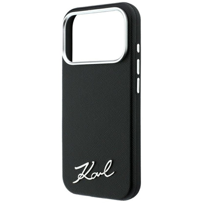Custodia MagSafe per Apple iPhone 18 Pro Max / 17 Pro Max, Karl Lagerfeld, Saffiano Small Script Metal Logo, Nera