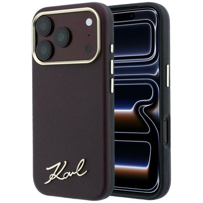 Custodia MagSafe per Apple iPhone 18 Pro Max / 17 Pro Max, Karl Lagerfeld, Saffiano Small Script Metal Logo, Vinaccia
