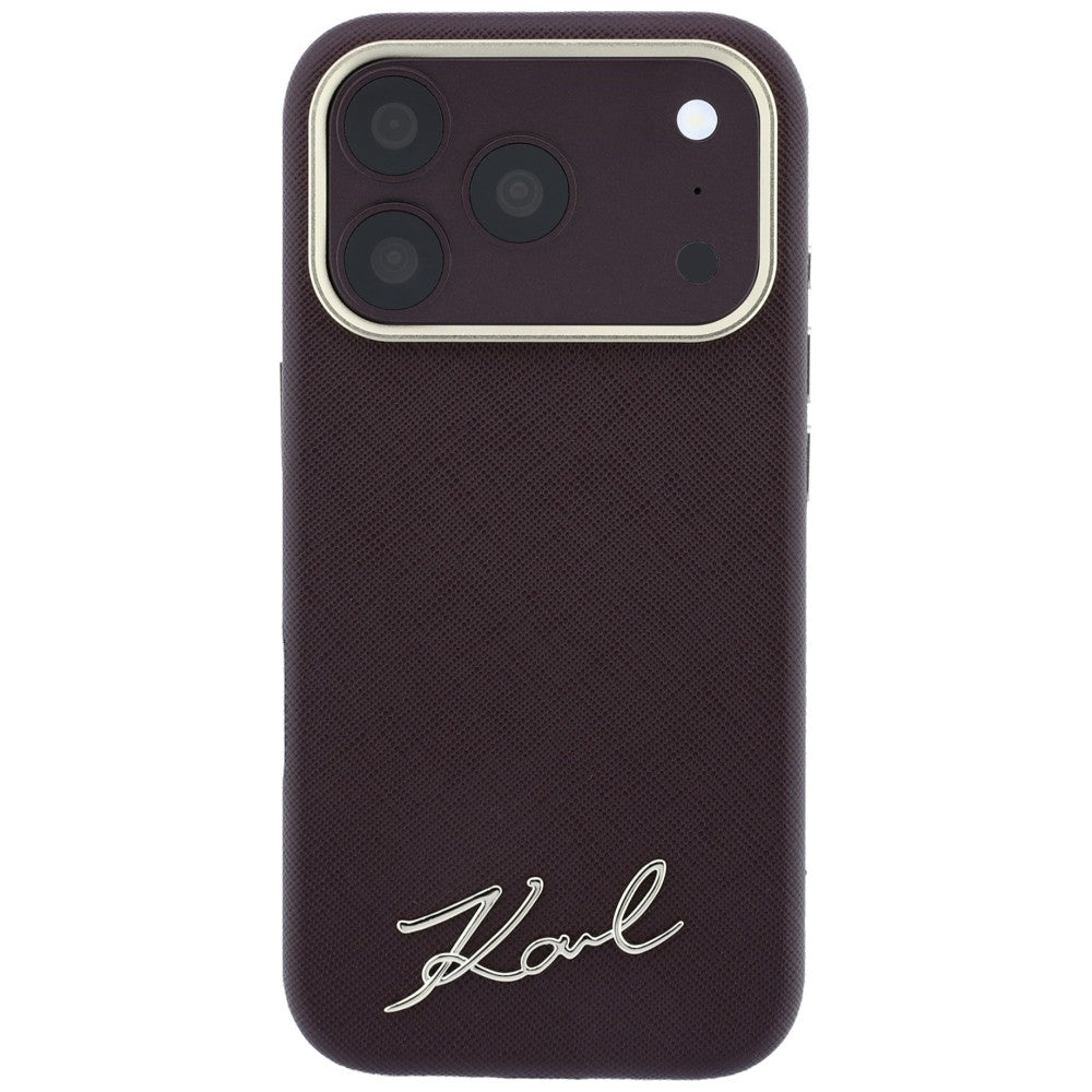 Custodia MagSafe per Apple iPhone 18 Pro Max / 17 Pro Max, Karl Lagerfeld, Saffiano Small Script Metal Logo, Vinaccia