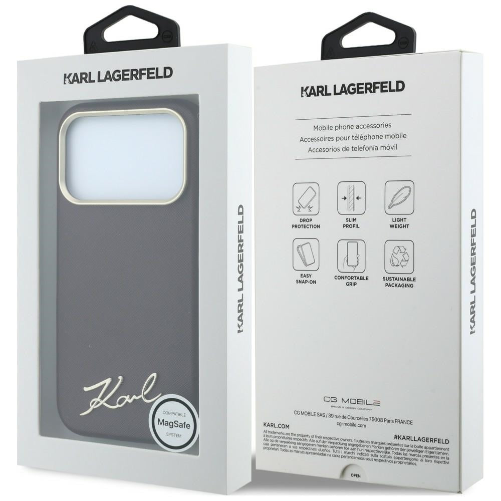 Custodia MagSafe per Apple iPhone 18 Pro Max / 17 Pro Max, Karl Lagerfeld, Saffiano Small Script Metal Logo, Vinaccia