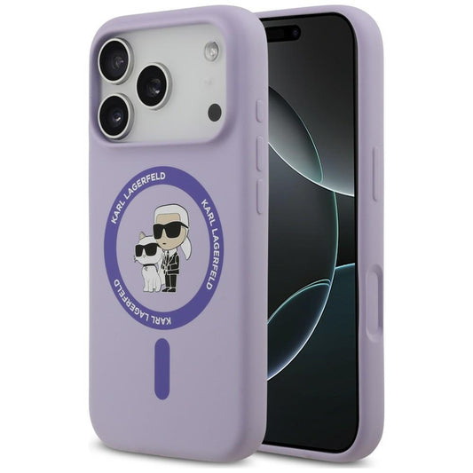 Coque MagSafe pour Apple iPhone 18 Pro Max / 17 Pro Max, Karl Lagerfeld, Silicone Ring Karl & Choupette, violette