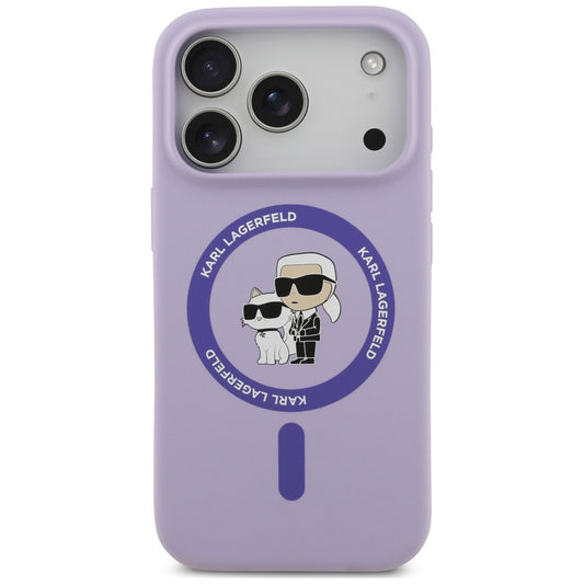 Coque MagSafe pour Apple iPhone 18 Pro Max / 17 Pro Max, Karl Lagerfeld, Silicone Ring Karl & Choupette, violette