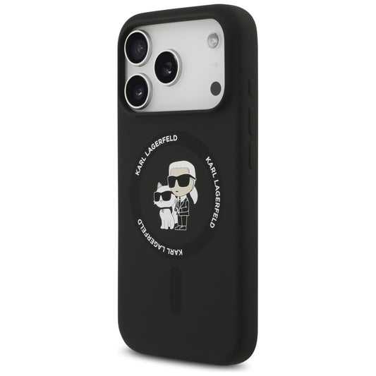 Coque MagSafe pour Apple iPhone 18 Pro Max / 17 Pro Max, Karl Lagerfeld, Silicone Ring Karl & Choupette, noire