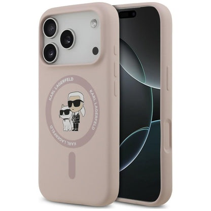 Coque MagSafe pour Apple iPhone 18 Pro Max / 17 Pro Max, Karl Lagerfeld, Silicone Ring Karl & Choupette, rose