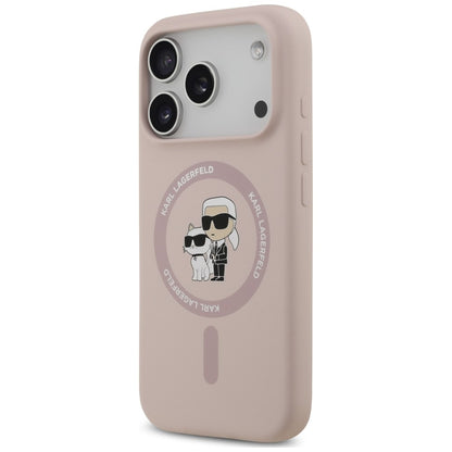 Coque MagSafe pour Apple iPhone 18 Pro Max / 17 Pro Max, Karl Lagerfeld, Silicone Ring Karl & Choupette, rose