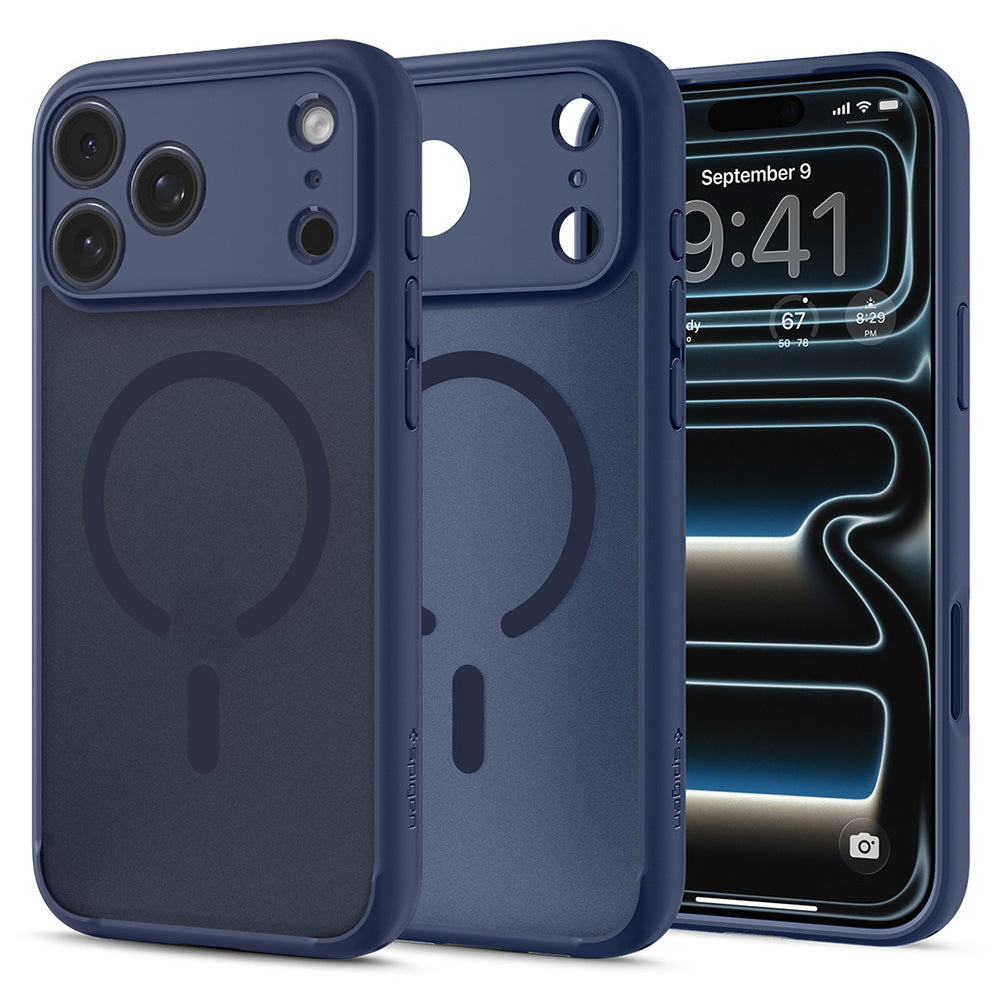 Coque MagSafe pour Apple iPhone 18 Pro Max / 17 Pro Max, Spigen, Ultra Hybrid, Bleu Marine Satiné ACS11918