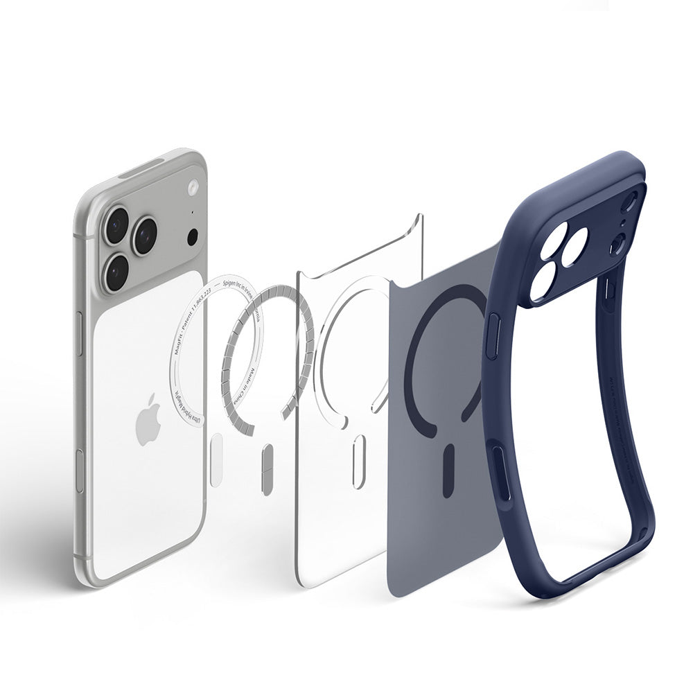 Coque MagSafe pour Apple iPhone 18 Pro Max / 17 Pro Max, Spigen, Ultra Hybrid, Bleu Marine Satiné ACS11918
