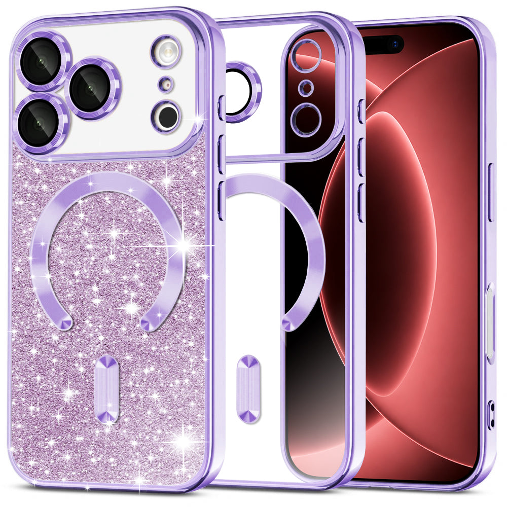 Coque MagSafe pour Apple iPhone 18 Pro Max / 17 Pro Max, Techsuit, Luxury Glitter, Violet Clair