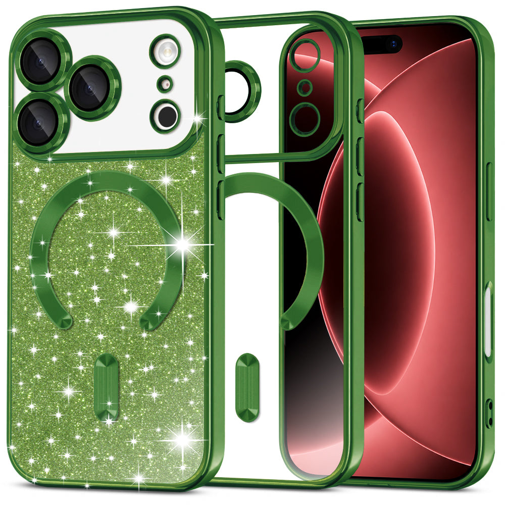 Coque MagSafe pour Apple iPhone 18 Pro Max / 17 Pro Max, Techsuit, Luxury Glitter, Vert Foncé