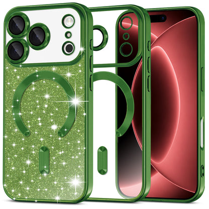 Coque MagSafe pour Apple iPhone 18 Pro Max / 17 Pro Max, Techsuit, Luxury Glitter, Vert Foncé