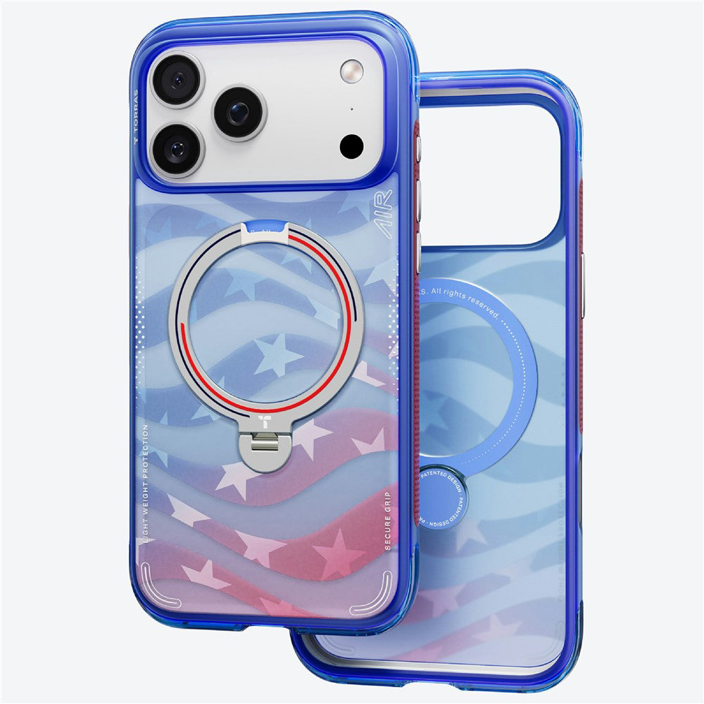 Custodia MagSafe per Apple iPhone 18 Pro Max / 17 Pro Max, Torras, Ostand Spin Air Football, Blu