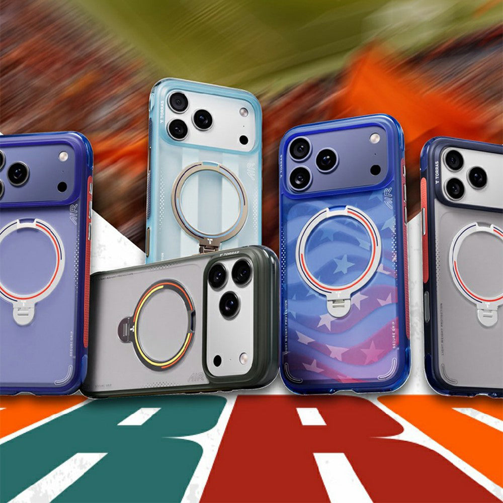 Custodia MagSafe per Apple iPhone 18 Pro Max / 17 Pro Max, Torras, Ostand Spin Air Football, Blu