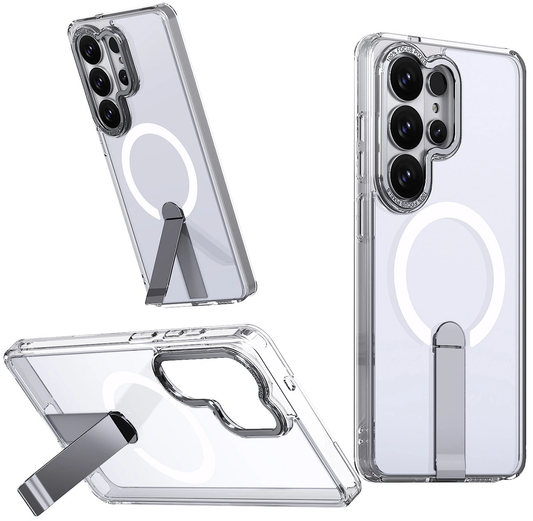 Coque MagSafe pour Samsung Galaxy S26 S942, Hybrid Armor, X avec support, Transparente