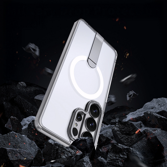 Custodia MagSafe per Samsung Galaxy S26 S942, Hybrid Armor, X con Supporto, Trasparente