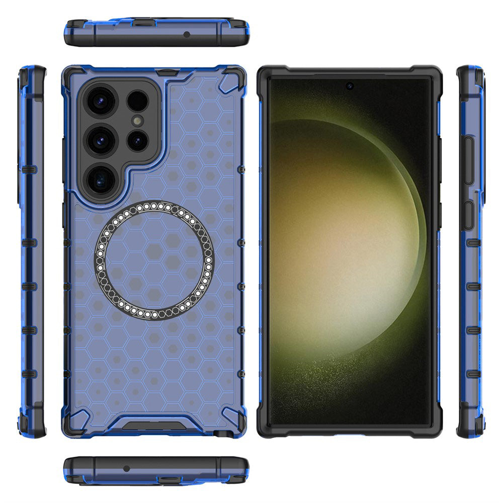 Custodia MagSafe per Samsung Galaxy S25 Ultra S938, Techsuit, HoneyComb Shield, Blu