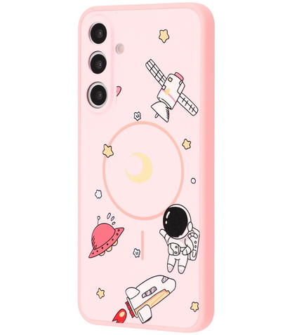 Coque MagSafe pour Samsung Galaxy A16 5G A166 / A16 4G A165, OEM, Astronaute Cartoon, Rose