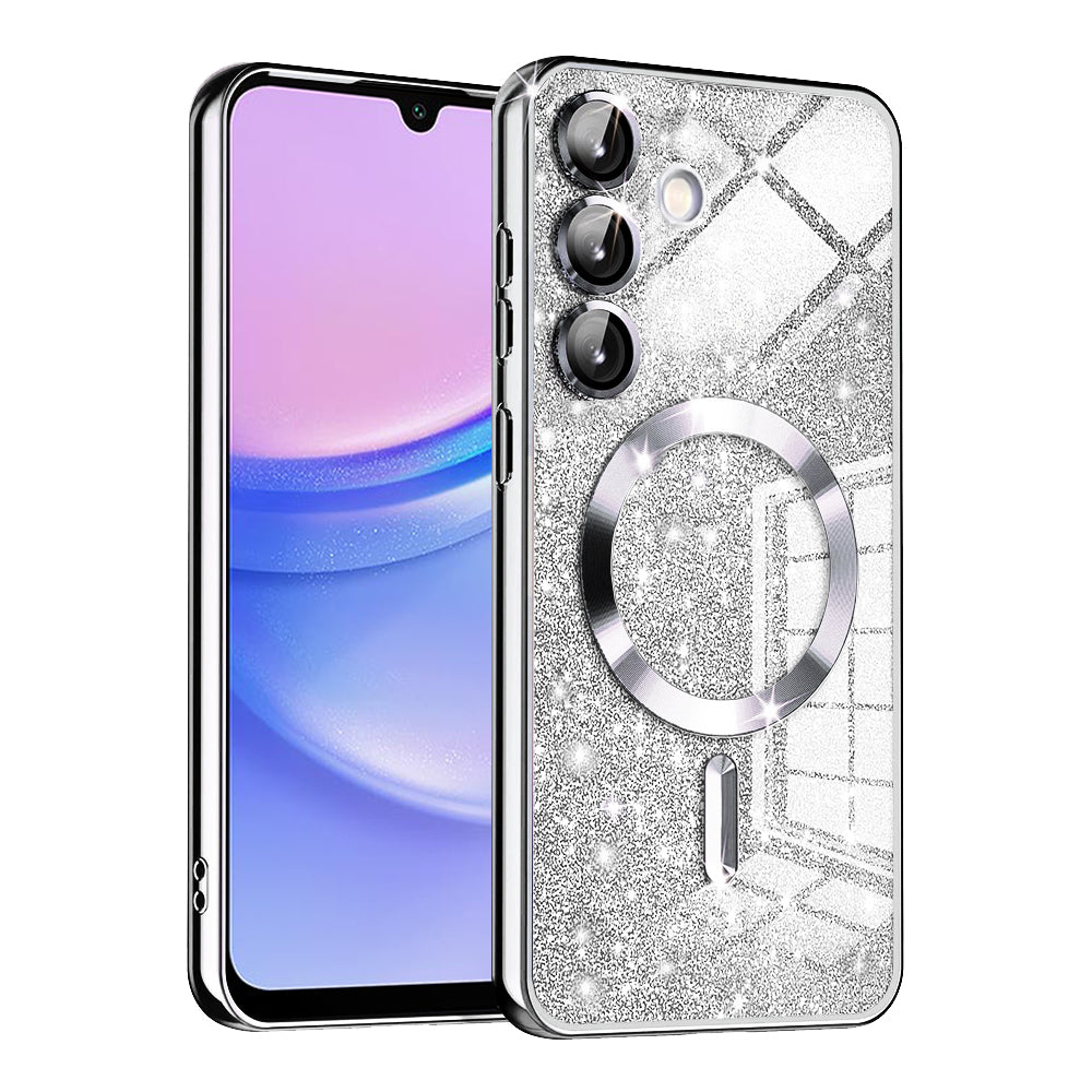 Custodia MagSafe per Samsung Galaxy A15 5G A156 / A15 A155, Techsuit, Luxury Glitter, Argento