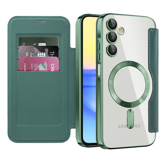 Custodia MagSafe per Samsung Galaxy A15 5G A156 / A15 A155, Techsuit, SmartMag Book, Verde