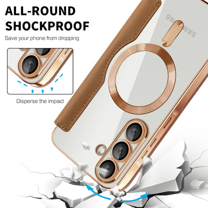 Coque MagSafe pour Samsung Galaxy A26 A266, Techsuit, SmartMag Book, Marron