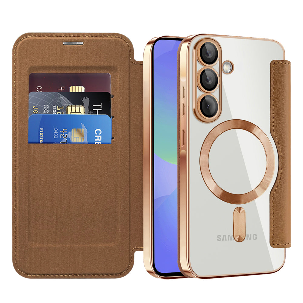 Coque MagSafe pour Samsung Galaxy A36 A366, Techsuit, SmartMag Book, Marron