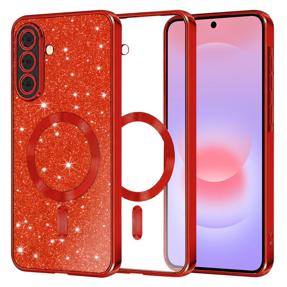 Coque MagSafe pour Samsung Galaxy A37 5G, Techsuit, Luxury Glitter, Rouge