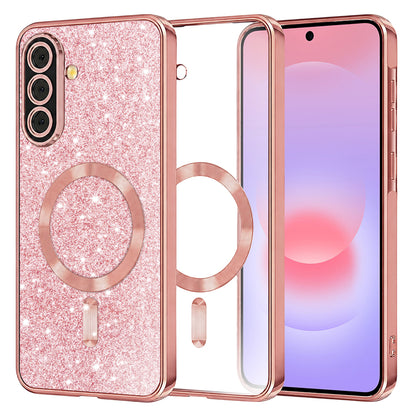 Custodia MagSafe per Samsung Galaxy A37 5G, Techsuit, Luxury Glitter, Rosa Dorato