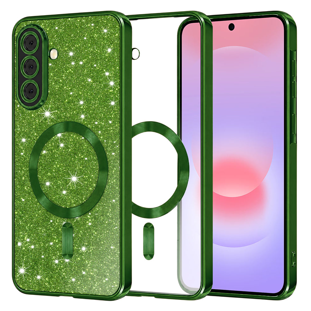 Custodia MagSafe per Samsung Galaxy A37 5G, Techsuit, Luxury Glitter, Verde Scuro