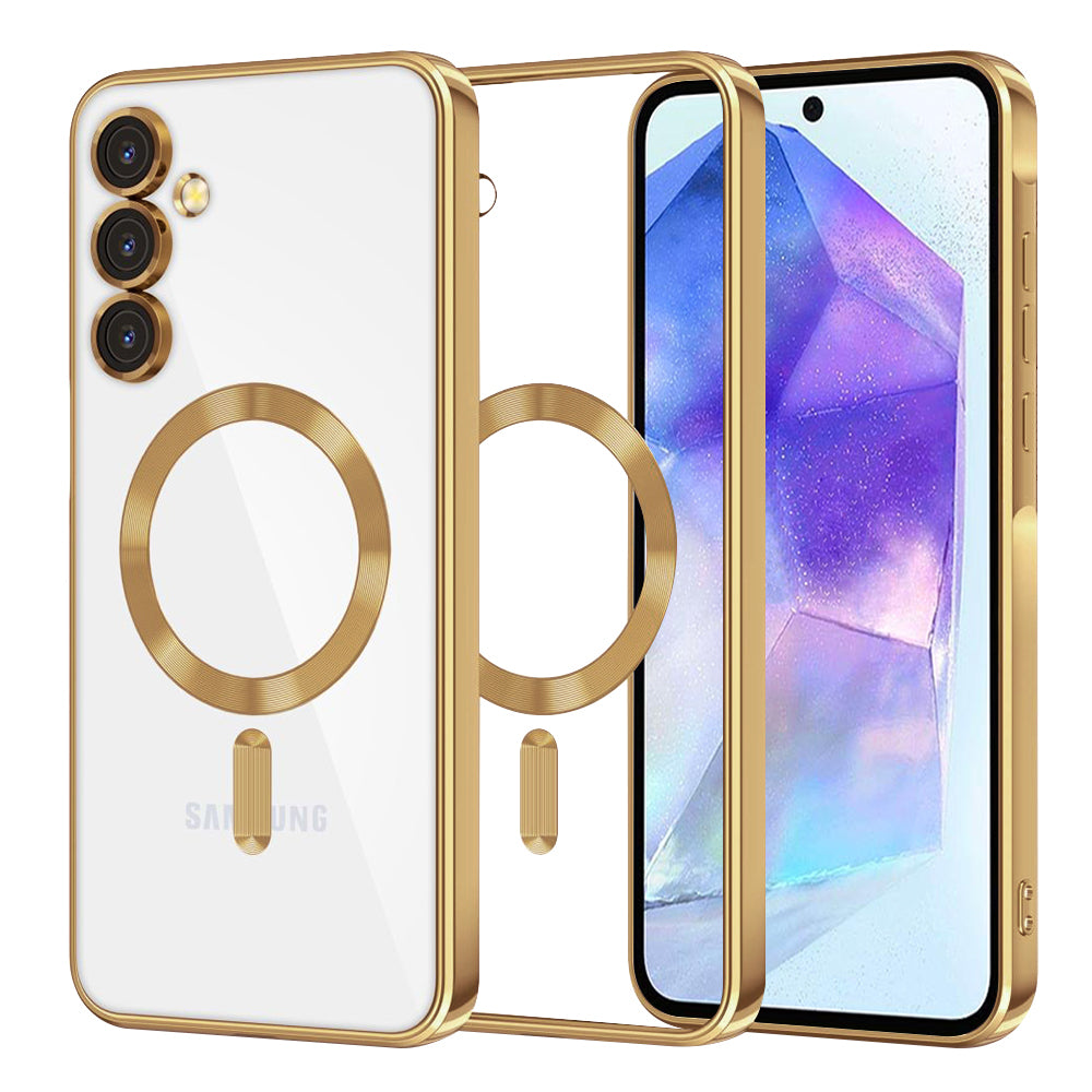 Coque MagSafe pour Samsung Galaxy A55 5G A556, Techsuit, Luxury Crystal, Dorée