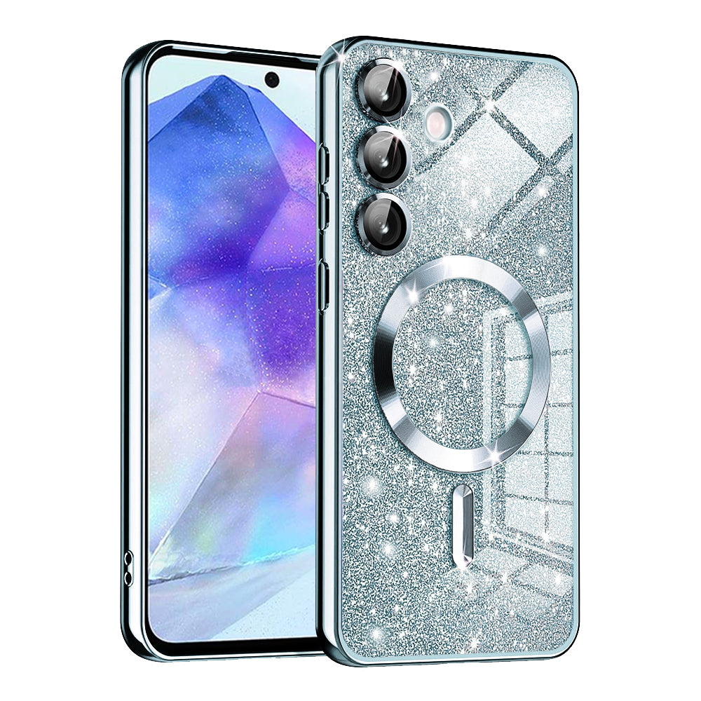 Coque MagSafe pour Samsung Galaxy A55 5G A556, Techsuit, Luxury Glitter, Bleu