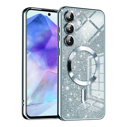 Coque MagSafe pour Samsung Galaxy A55 5G A556, Techsuit, Luxury Glitter, Bleu