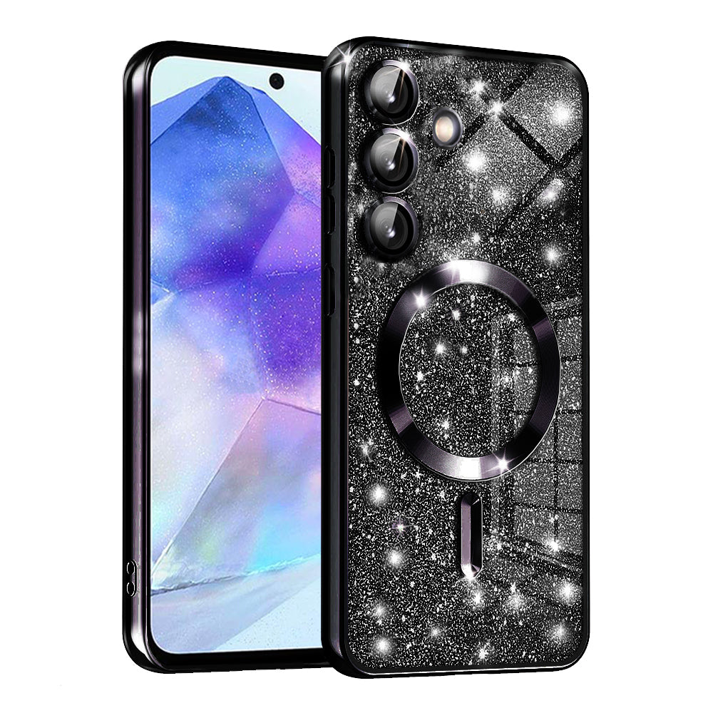 Coque MagSafe pour Samsung Galaxy A55 5G A556, Techsuit, Luxury Glitter, Noire