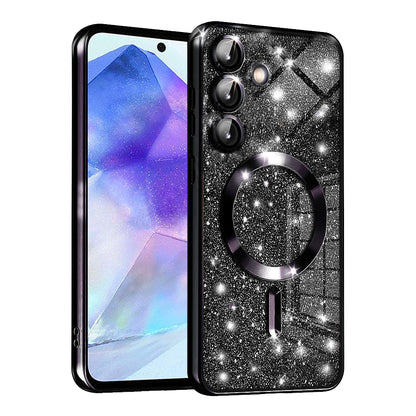 Coque MagSafe pour Samsung Galaxy A55 5G A556, Techsuit, Luxury Glitter, Noire