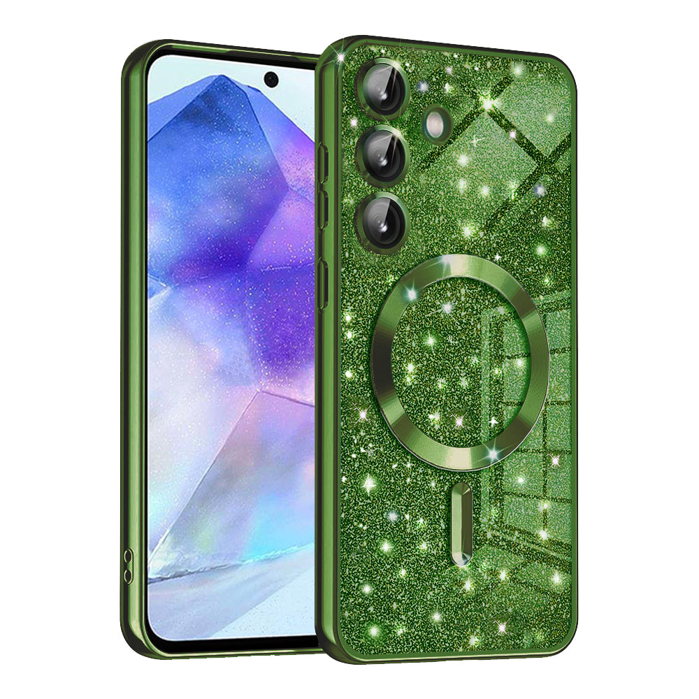 Custodia MagSafe per Samsung Galaxy A55 5G A556, Techsuit, Luxury Glitter, Verde Scuro
