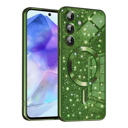 Custodia MagSafe per Samsung Galaxy A55 5G A556, Techsuit, Luxury Glitter, Verde Scuro