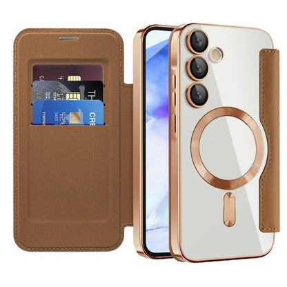 Coque MagSafe pour Samsung Galaxy A55 5G A556, Techsuit, SmartMag Book, Marron