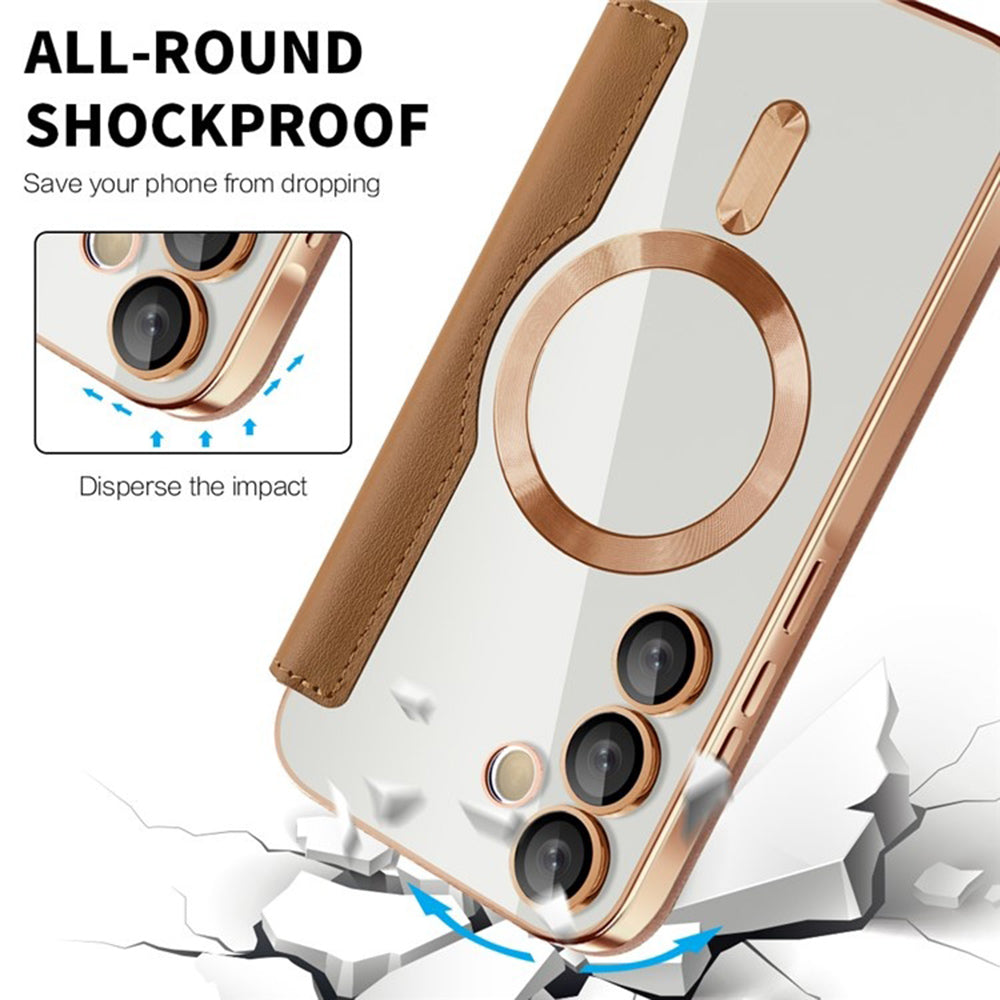 Coque MagSafe pour Samsung Galaxy A55 5G A556, Techsuit, SmartMag Book, Marron