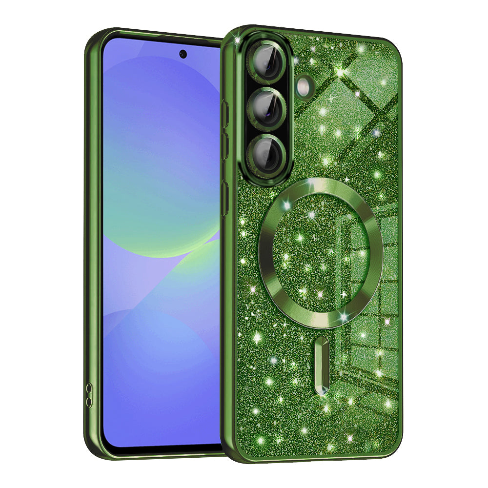 Coque MagSafe pour Samsung Galaxy A56 A566 / A36 A366, Techsuit, Luxury Glitter, Vert Foncé