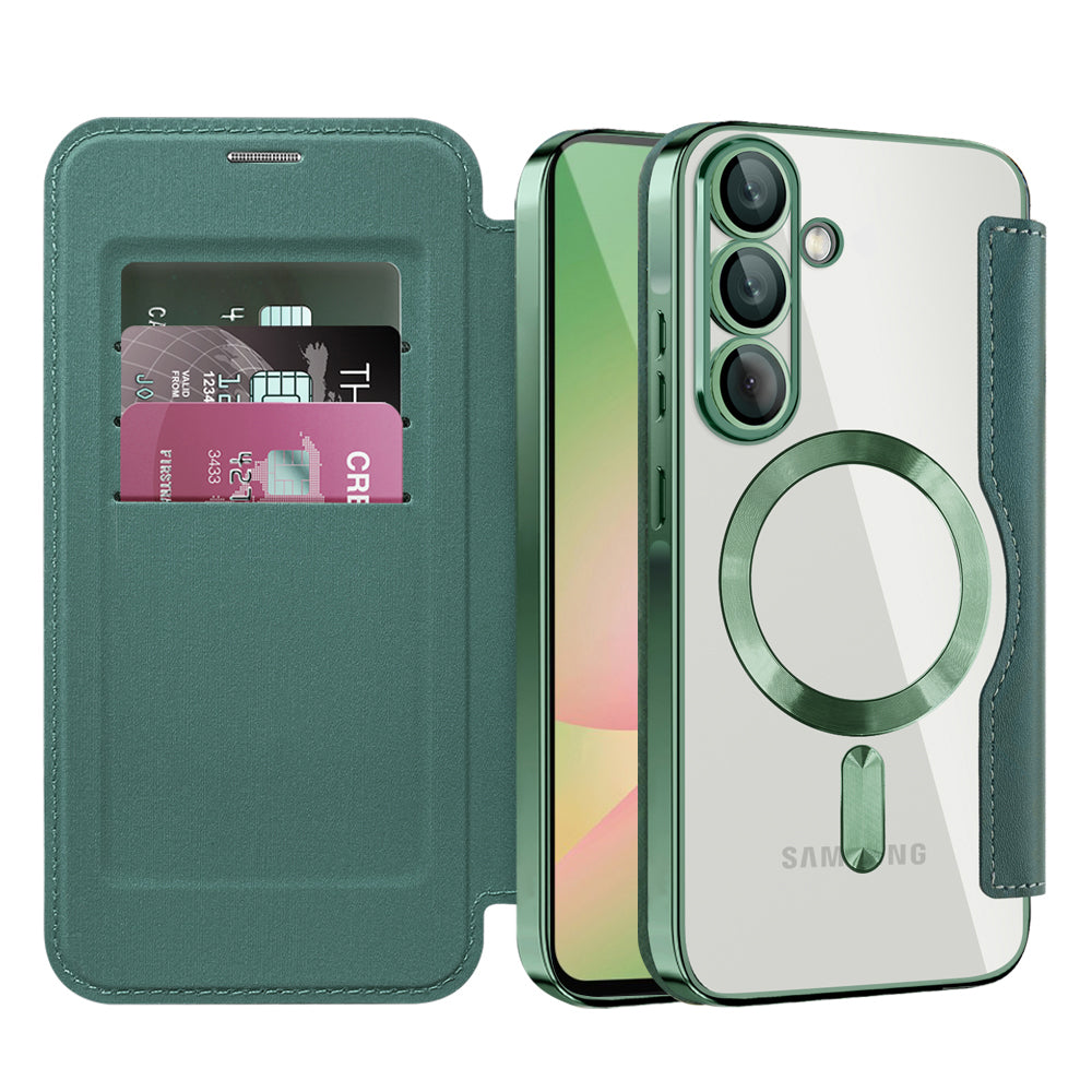 Custodia MagSafe per Samsung Galaxy A56 A566, Techsuit, SmartMag Book, Verde