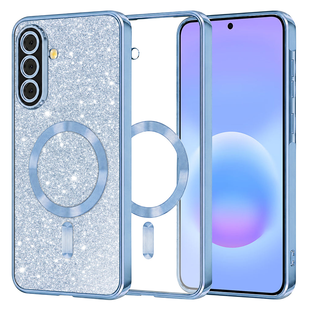 Coque MagSafe pour Samsung Galaxy A57 5G, Techsuit, Luxury Glitter, Bleu