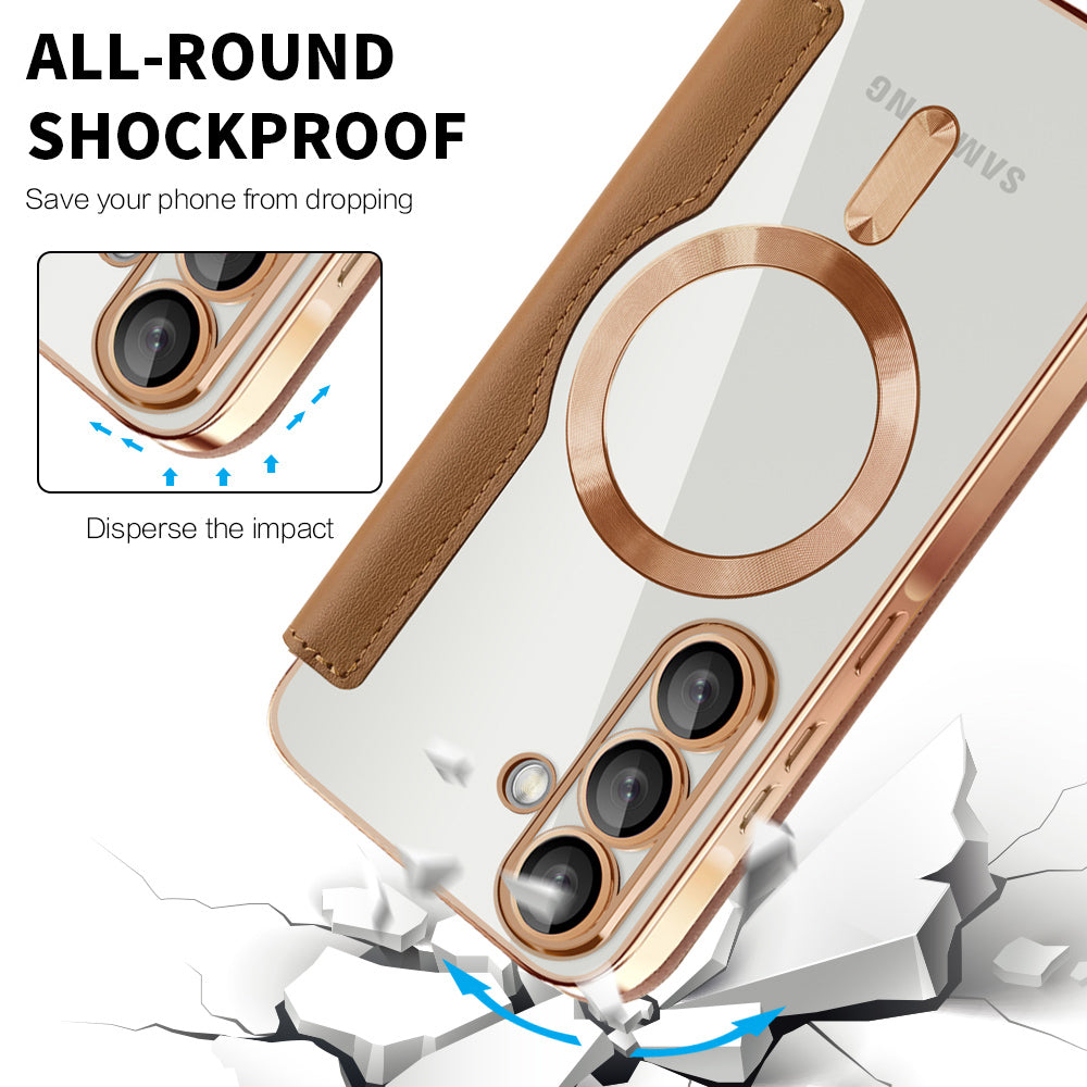 Custodia MagSafe per Samsung Galaxy A57 5G, Techsuit, SmartMag Book, Marrone
