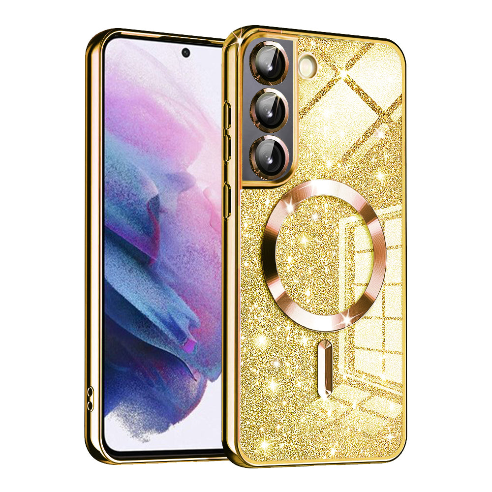 Coque MagSafe pour Samsung Galaxy S21 5G G991, Techsuit, Luxury Glitter, Dorée