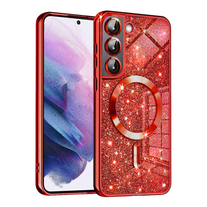 MagSafe-Hülle für Samsung Galaxy S21 5G G991, Techsuit, Luxury Glitter, Rot