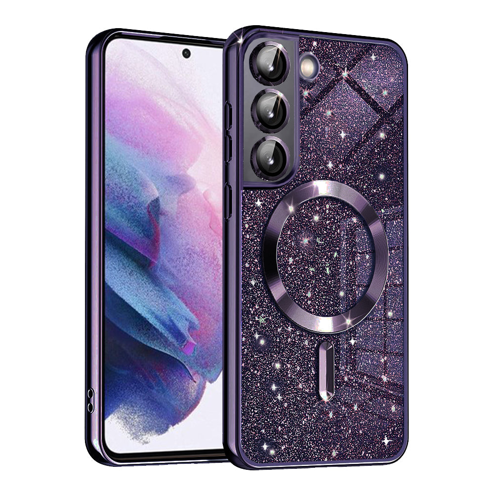 Coque MagSafe pour Samsung Galaxy S21 FE 5G G990, Techsuit, Luxury Glitter, Violet Foncé
