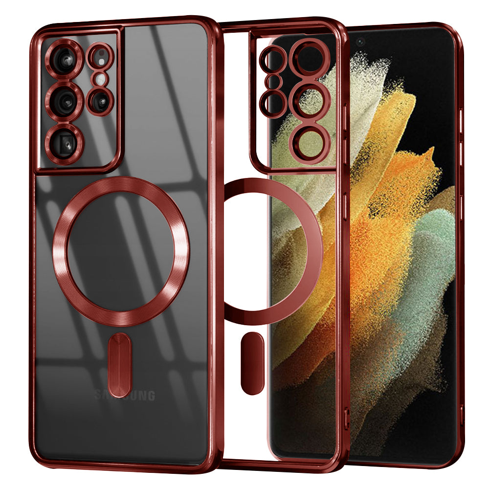 Custodia MagSafe per Samsung Galaxy S21 Ultra 5G G998, Techsuit, Luxury Crystal, Rossa