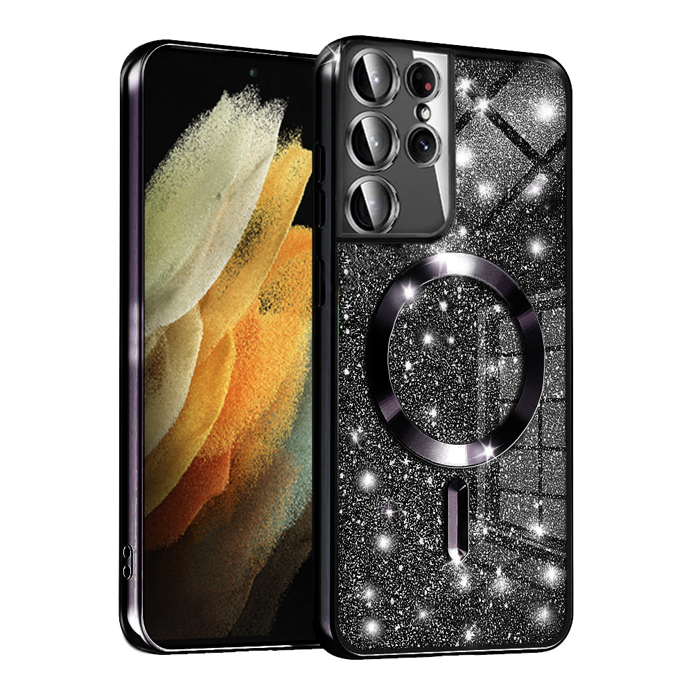 Custodia MagSafe per Samsung Galaxy S21 Ultra 5G G998, Techsuit, Luxury Glitter, Nera