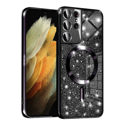 Custodia MagSafe per Samsung Galaxy S21 Ultra 5G G998, Techsuit, Luxury Glitter, Nera