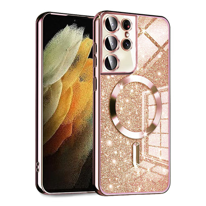 MagSafe-Hülle für Samsung Galaxy S21 Ultra 5G G998, Techsuit, Luxury Glitter, Roségold