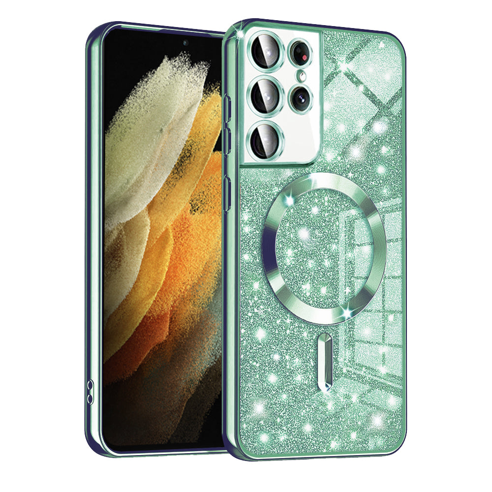 Coque MagSafe pour Samsung Galaxy S21 Ultra 5G G998, Techsuit, Luxury Glitter, Vert Clair