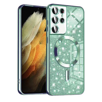Coque MagSafe pour Samsung Galaxy S21 Ultra 5G G998, Techsuit, Luxury Glitter, Vert Clair